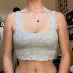 Aerie Light Gray Ribbed Top